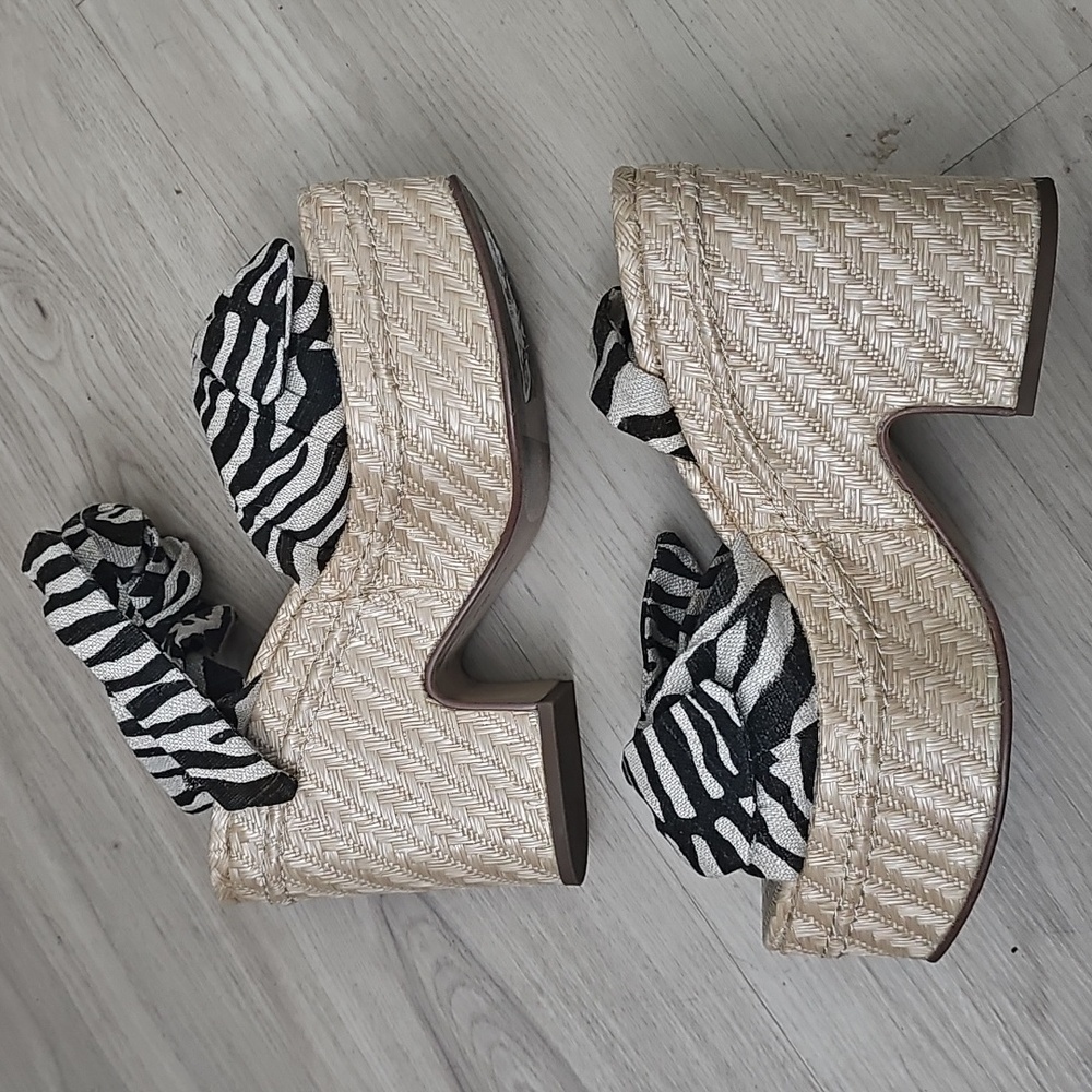 Sam Edelman Tula platform sandal blk/ntrl Linen 8.5 M